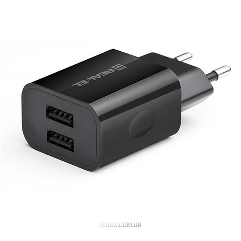 Мережевий зарядний пристрій REAL-EL CH-210 (2USB, 2.1A) Black