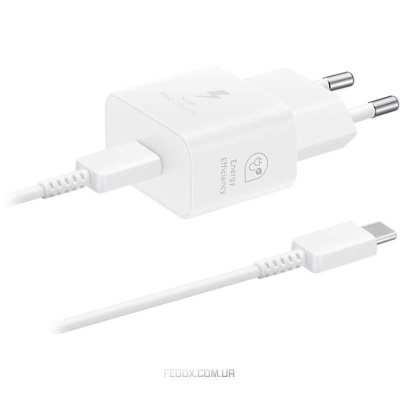 Мережевий зарядний пристрій Samsung EP-T2510XWEGEU White, 25W + кабель USB Type-C
